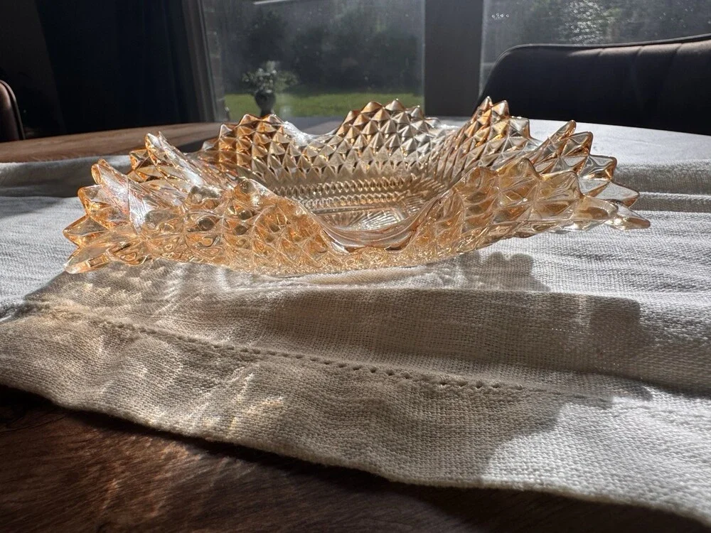 Indiana Glass Diamond Point Ruffled Candy Dish/candle Votive/trinket Dish